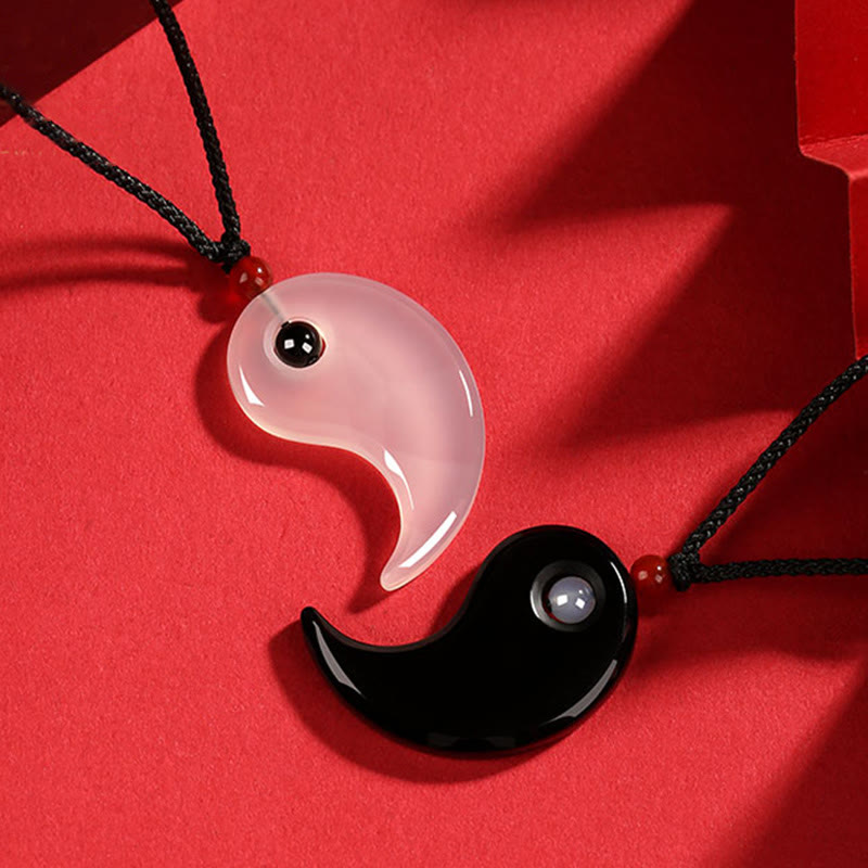 Rosé schwarze Yin Yang Edelstein Anhänger Kette Schmuck Paar