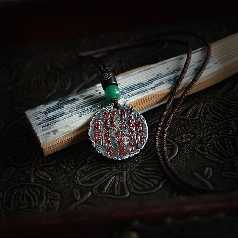 Silber Anhänger Yin Yang Schrifzeichen grüner Stein Kette Cord