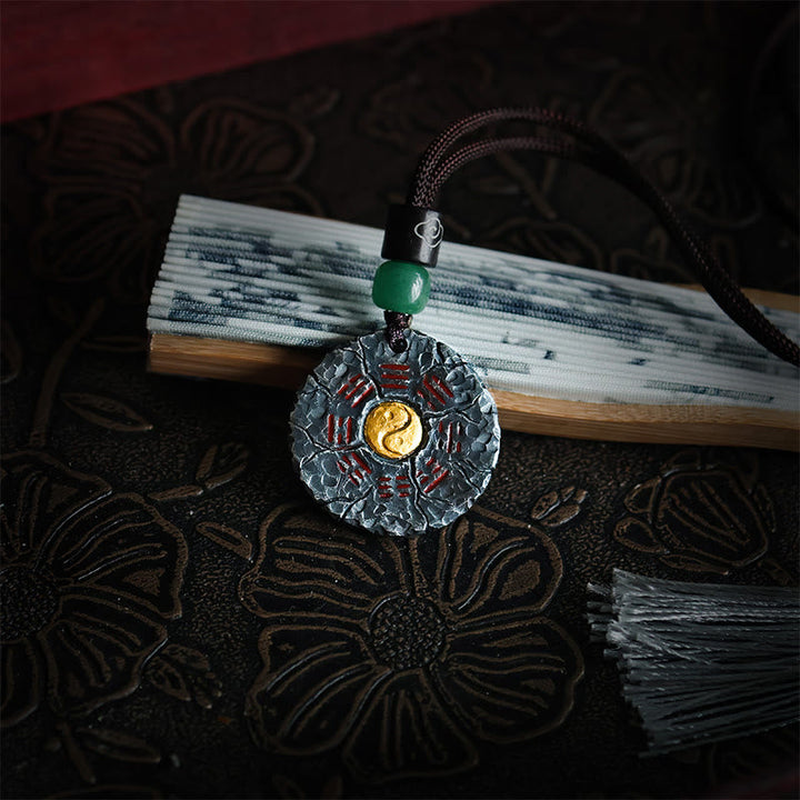 Yin Yang Anhänger Sterlingsilber grüner Stein Harmonie Kette