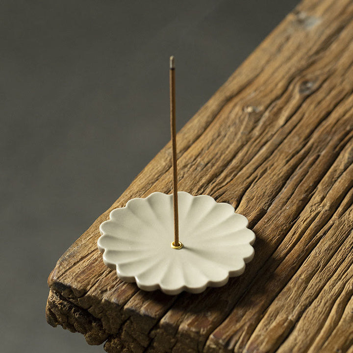 Räucherschalen Bambusblatt Keramik Grün Chrysantheme