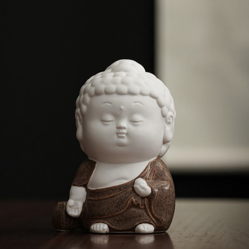 Sitzender Buddha Räucherbrenner Keramik Braune Robe / Buddha stehend
