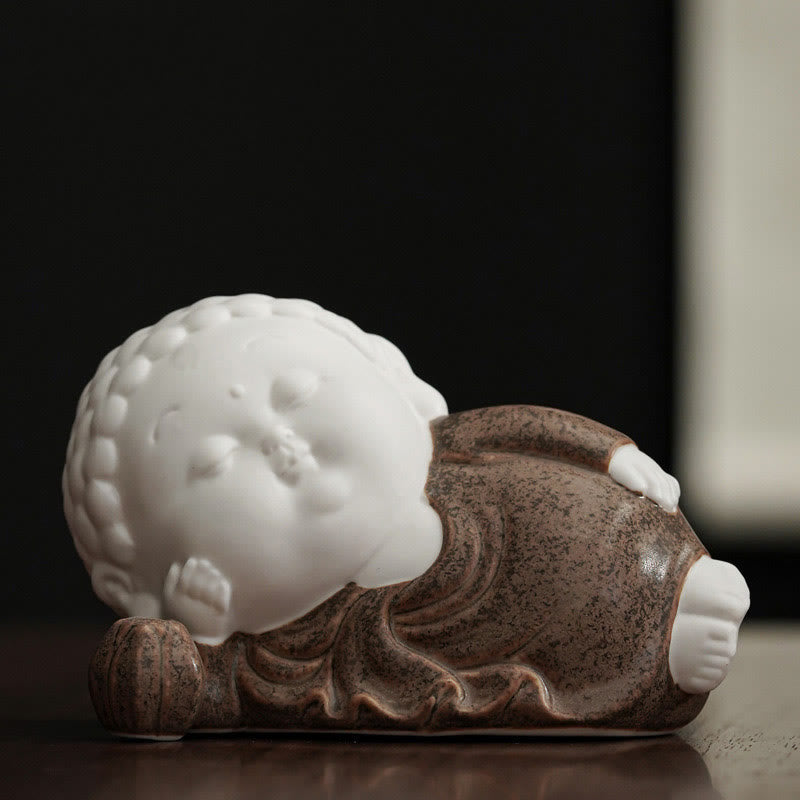 Sitzender Buddha Räucherbrenner Keramik Braune Robe / Buddha liegend