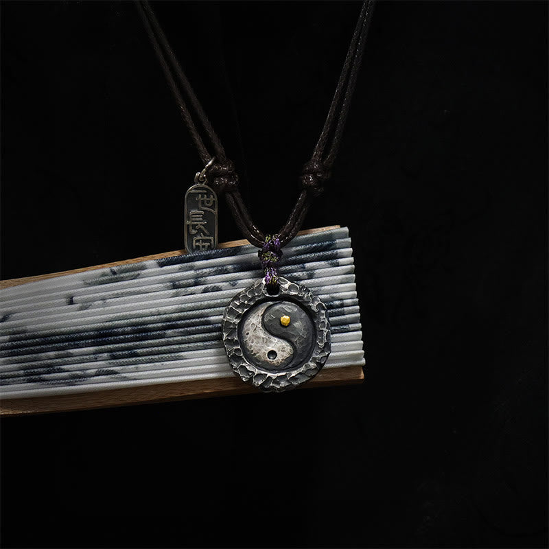 Kette Yin Yang Anhänger Sterlingsilber schwarze Kordel Harmonie