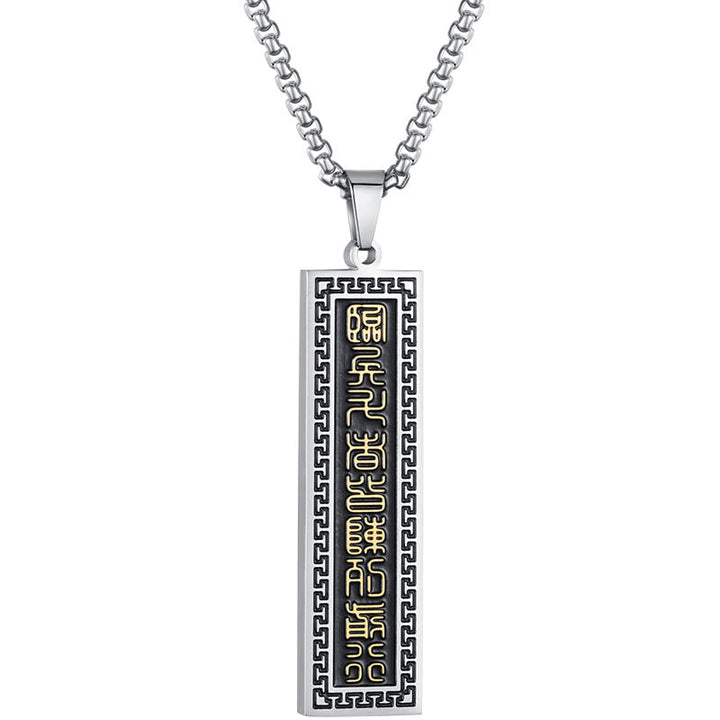 Silberne Titanstahl Kette Neunwort-Mantra Anhänger Schriftzeichen Inneres Gleichgewicht