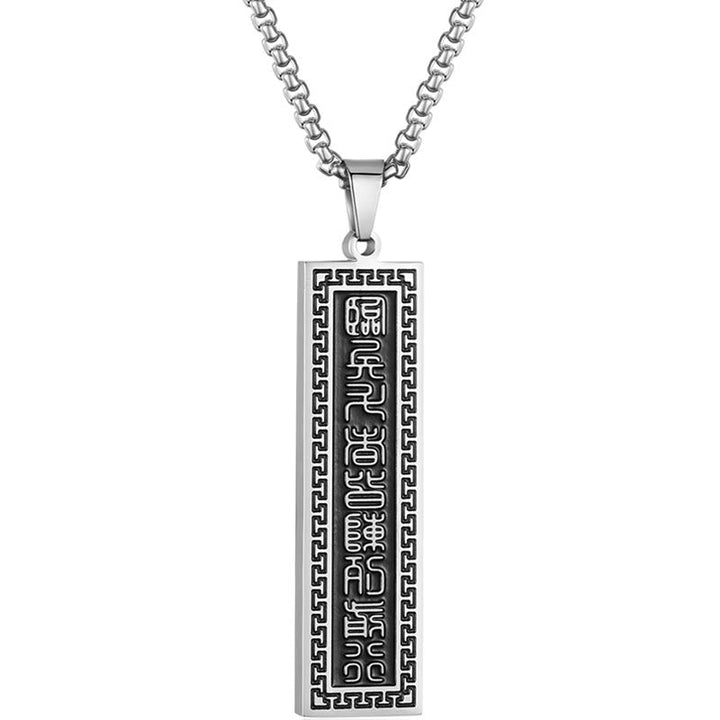 Silberne Titanstahl Kette mit Mantra-Anhänger orientalische Schriftzeichen