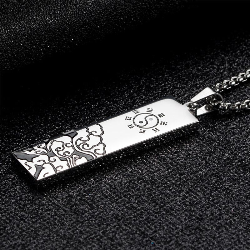 Titanstahl Kette mit graviertem Yin Yang Bagua Neunwort-Mantra Anhänger
