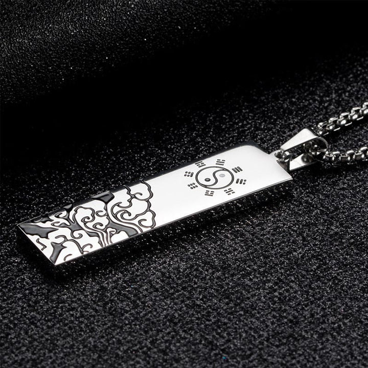 Titanstahl Kette mit graviertem Yin Yang Bagua Neunwort-Mantra Anhänger