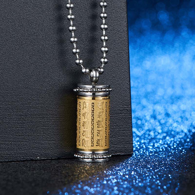 Titanstahl Kette Gebetsrad Anhänger mit buddhischen Schriften Balance