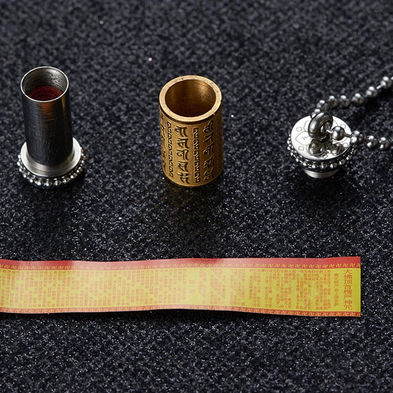 Titanstahl Gebetsrad Anhänger mit Mantra Schriften und Spacer Beads