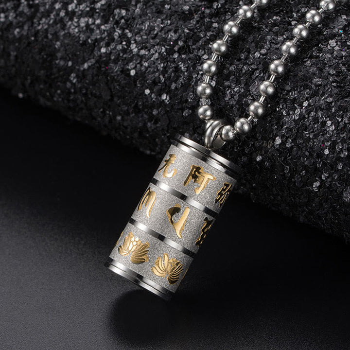 Anhänger Kette Titanstahl silber Symbole Spiritual Buddha Amulett