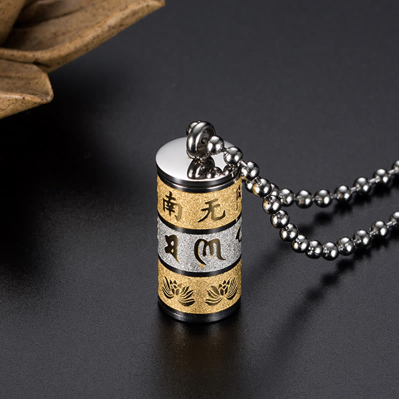 Goldener Tibetischer Lotus Anhänger Titanstahl Kette mit Buddha Symbolen