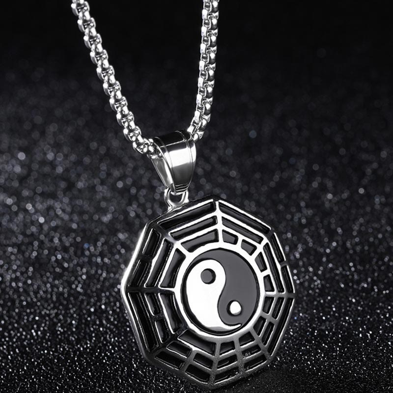 Yin Yang Kette Titanstahl Bagua Anhänger silber eleganter Schmuck