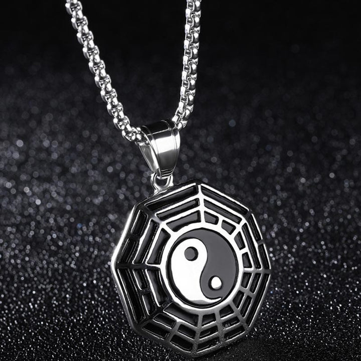 Yin Yang Kette Titanstahl Bagua Anhänger silber eleganter Schmuck
