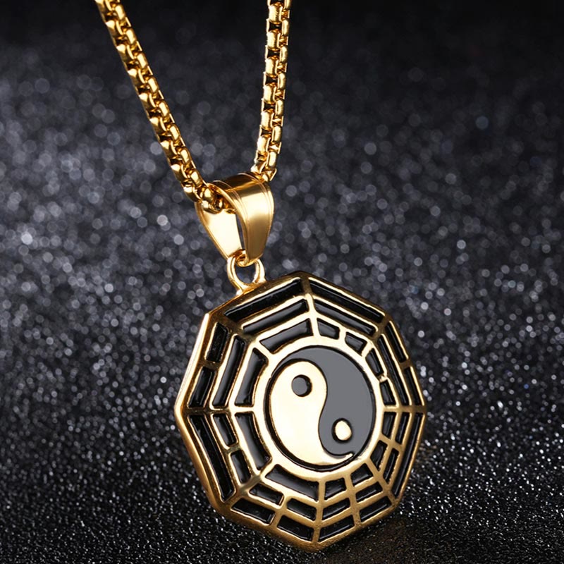 Goldene Kette Titanstahl Bagua Yin Yang Balance Anhänger