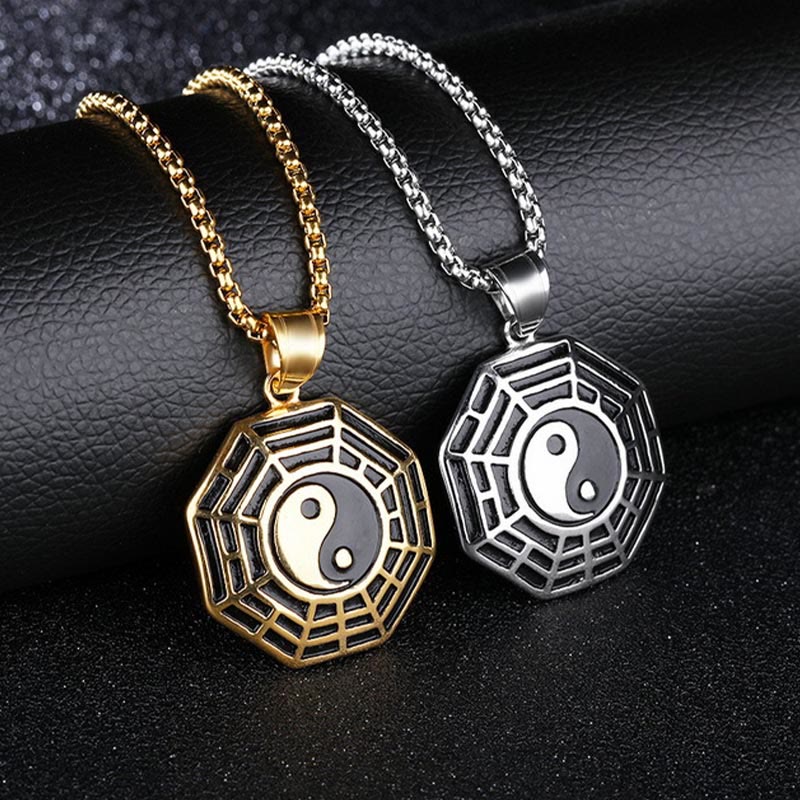 Kette Titanstahl Bagua Yin Yang in Gold und Silber – Balance
