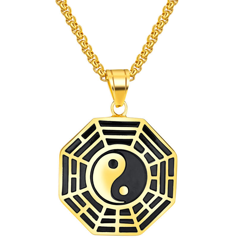 Goldkette Yin Yang Bagua Anhänger elegant Titanstahl Schmuck