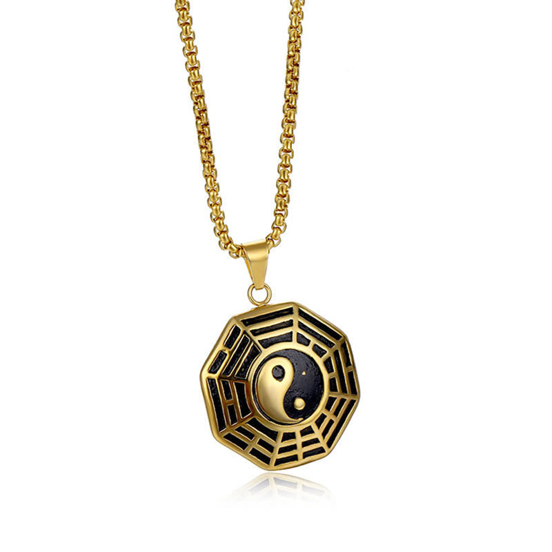 Kette Titanstahl Bagua Yin Yang Anhänger gold Balance