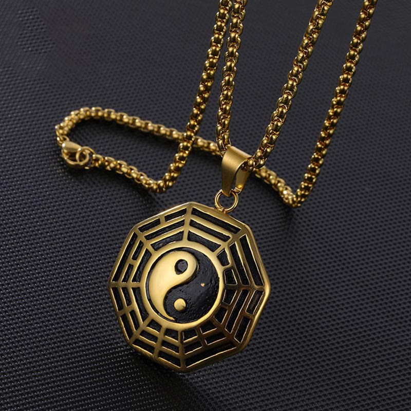 Goldene Kette Titanstahl Bagua Yin Yang Balance Anhänger