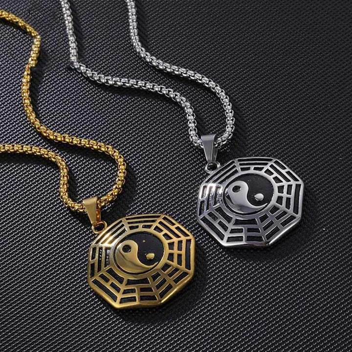 Kette Titanstahl Bagua Yin Yang Balance Anhänger in Gold und Silber