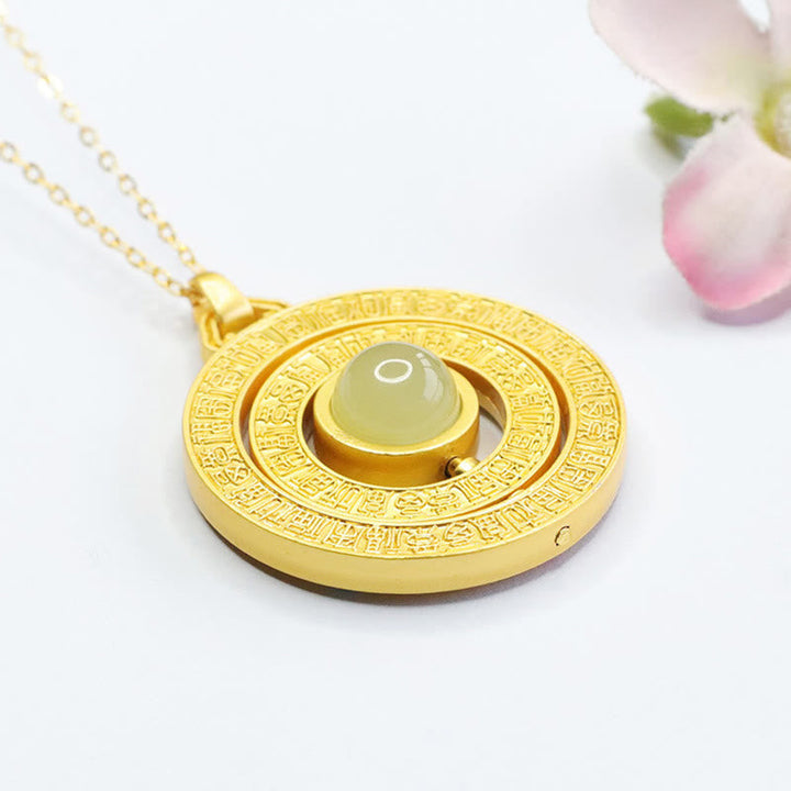 Hetian Jade Anhänger Drehbar mit Fu-Zeichen Glück Goldkette