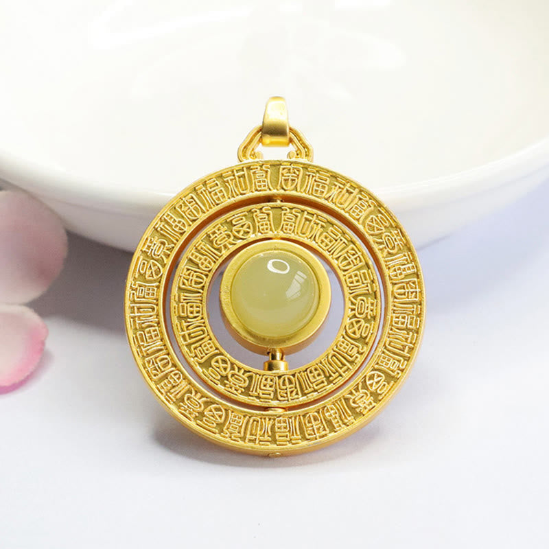 Hetian Jade Anhänger drehbar mit Golden Fassung Fu-Zeichen Glück