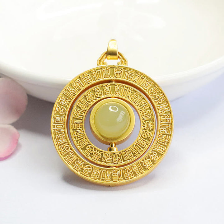 Hetian Jade Anhänger drehbar mit Golden Fassung Fu-Zeichen Glück