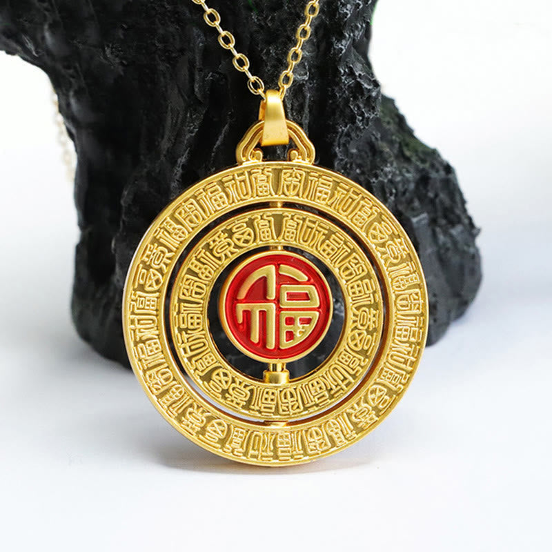 Anhänger Hetian Jade Fu-Zeichen Drehbar Glück goldene Kette am Stein