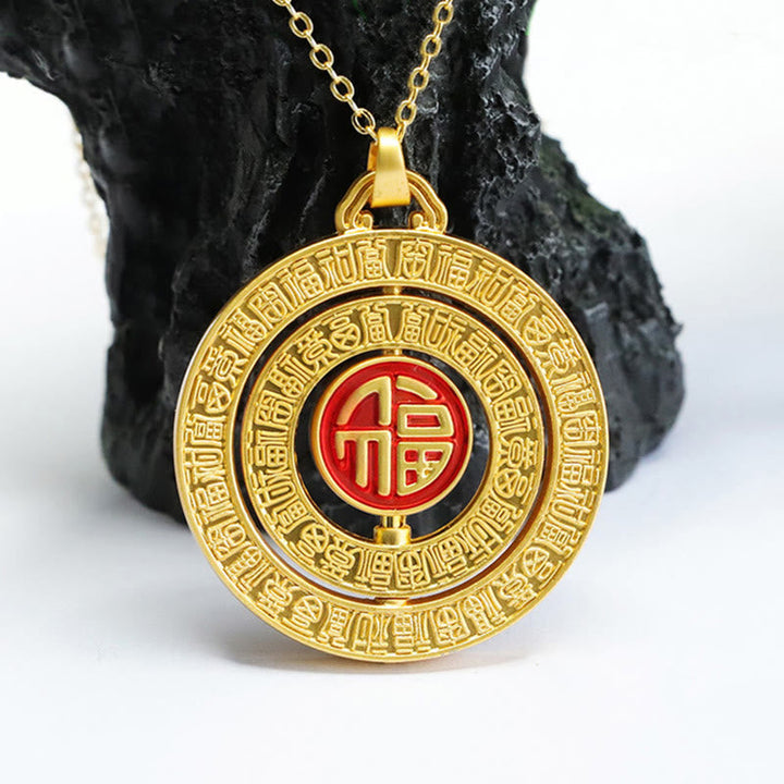Anhänger Hetian Jade Fu-Zeichen Drehbar Glück goldene Kette am Stein