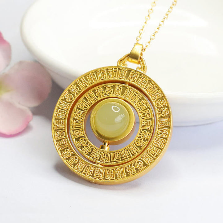 Anhänger Hetian Jade Fu-Zeichen Drehbar – Glück goldene Kette