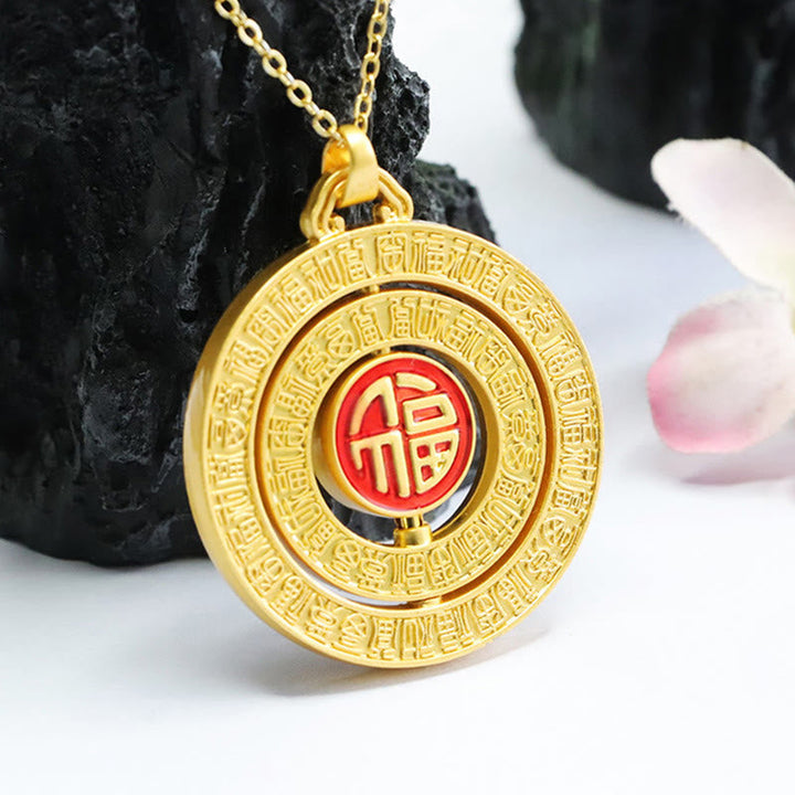 Anhänger Hetian Jade Fu-Zeichen Drehbar – Glück goldene Kette Naturstein