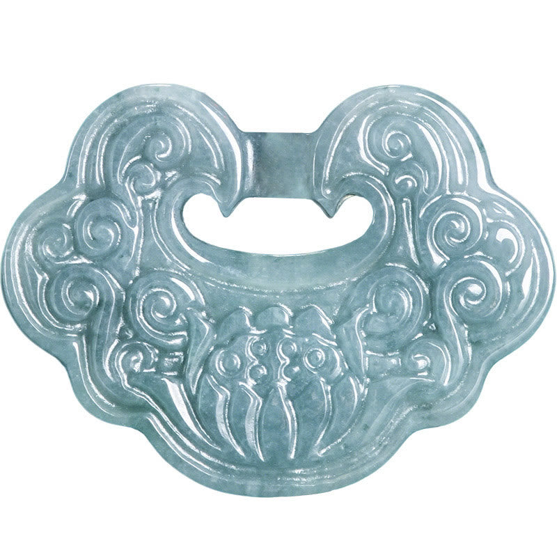 Jade Anhänger Kette Lotus Ruyi grüner Stein geschnitzt
