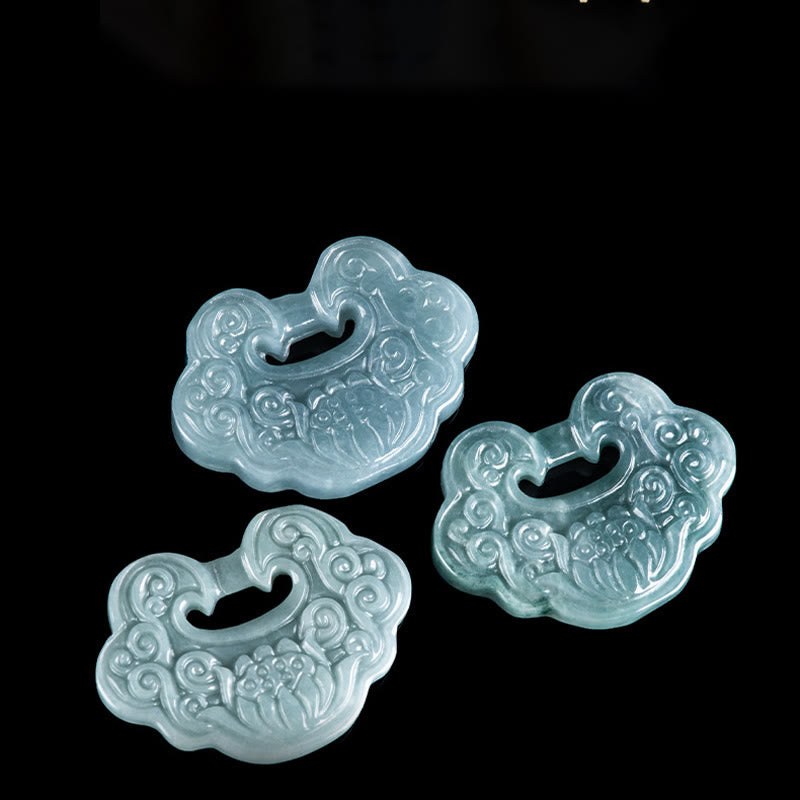 Hellgrüne Jade Anhänger Kette Lotus Ruyi Wohlstand