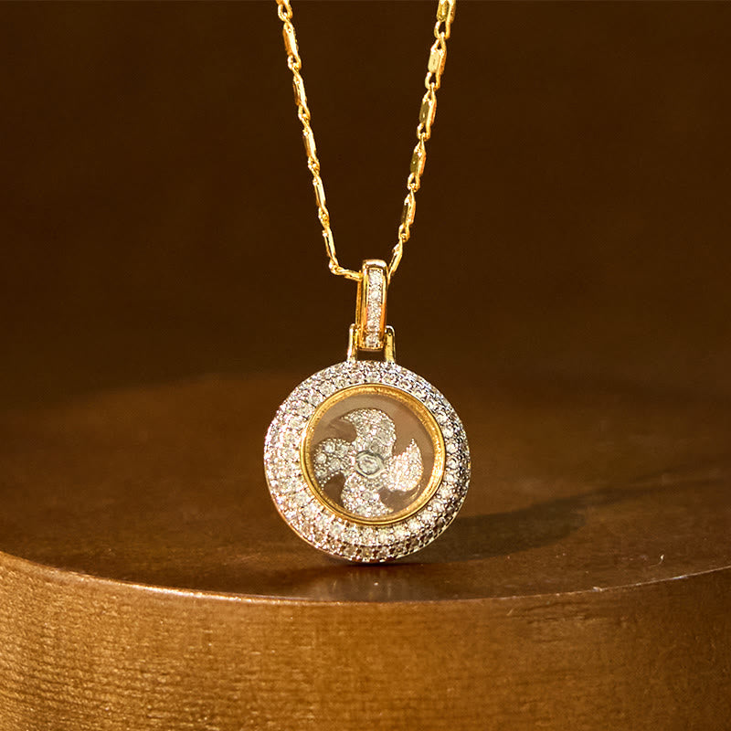 Goldene Kette mit Windmühle Anhänger Rhinesteine Drehbar Balance