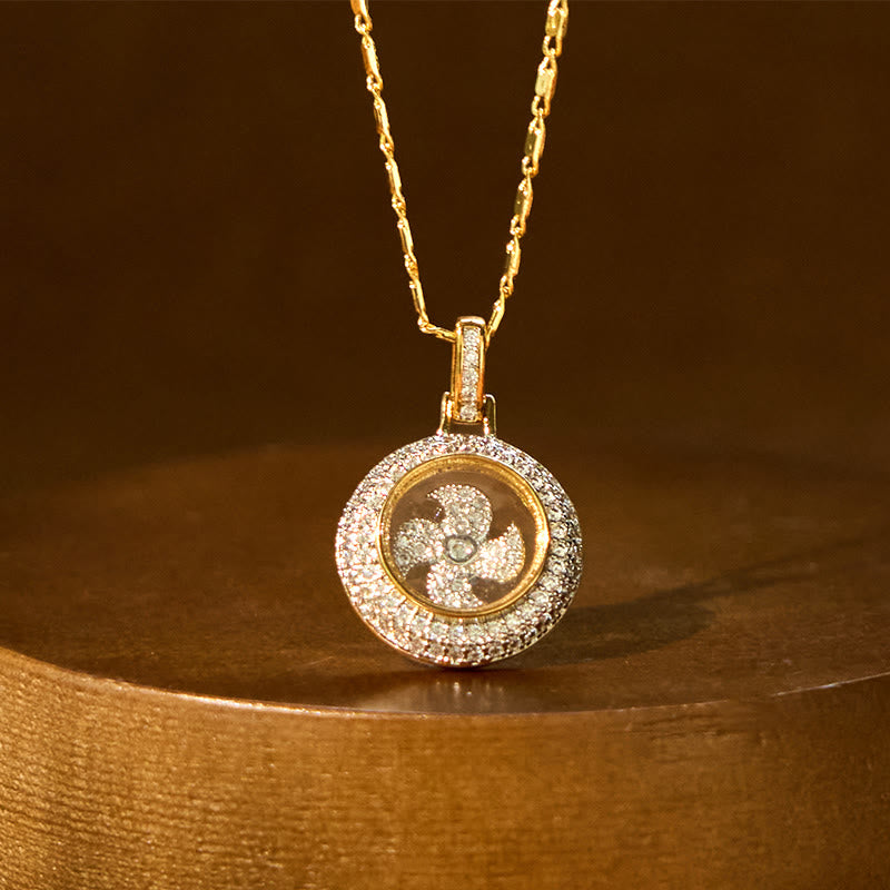 Tibetische Windmühle Kette Gold Drehbar Diamanten eleganter Anhänger