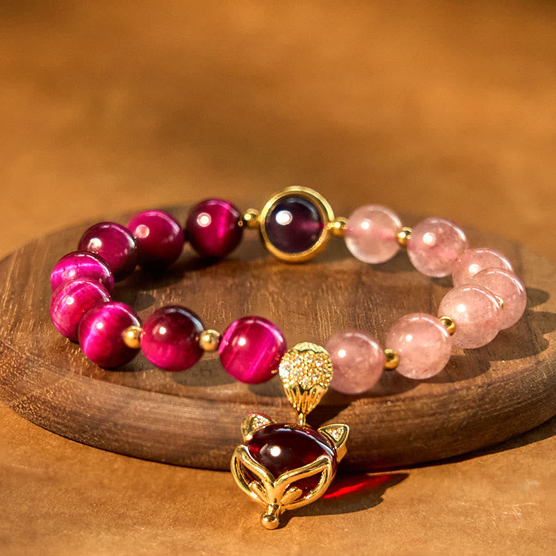 Armband Erdbeerquarz Pixiu – Liebe mit rosa und roten Steinen