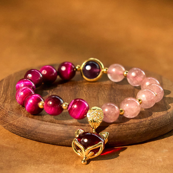 Armband Erdbeerquarz Pixiu – Liebe mit rosa und roten Steinen