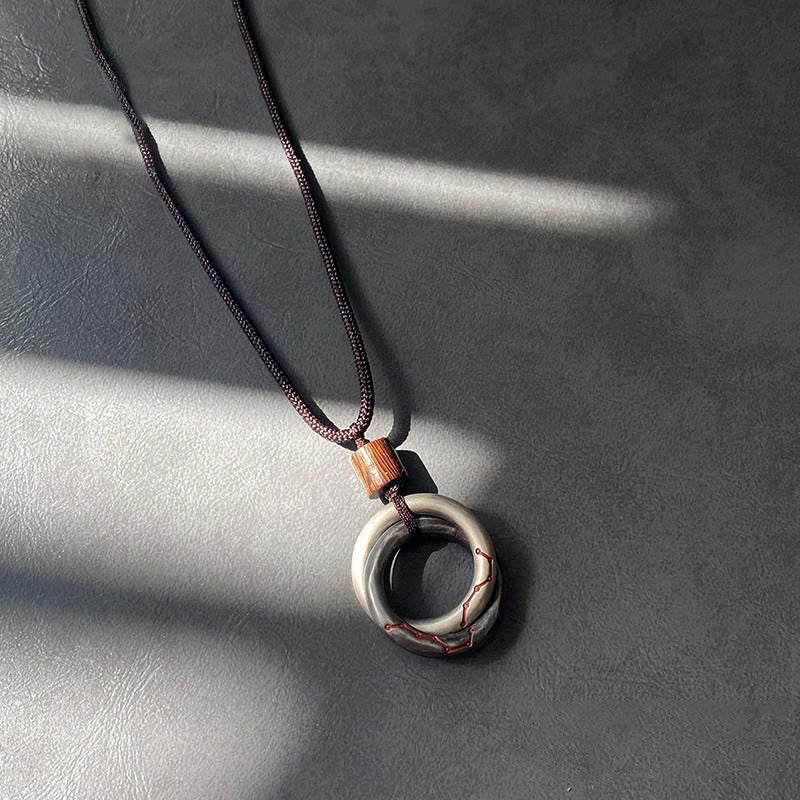 Kette Kupferring Anhänger mit Holzperle elegantes Naturstein Schmuck