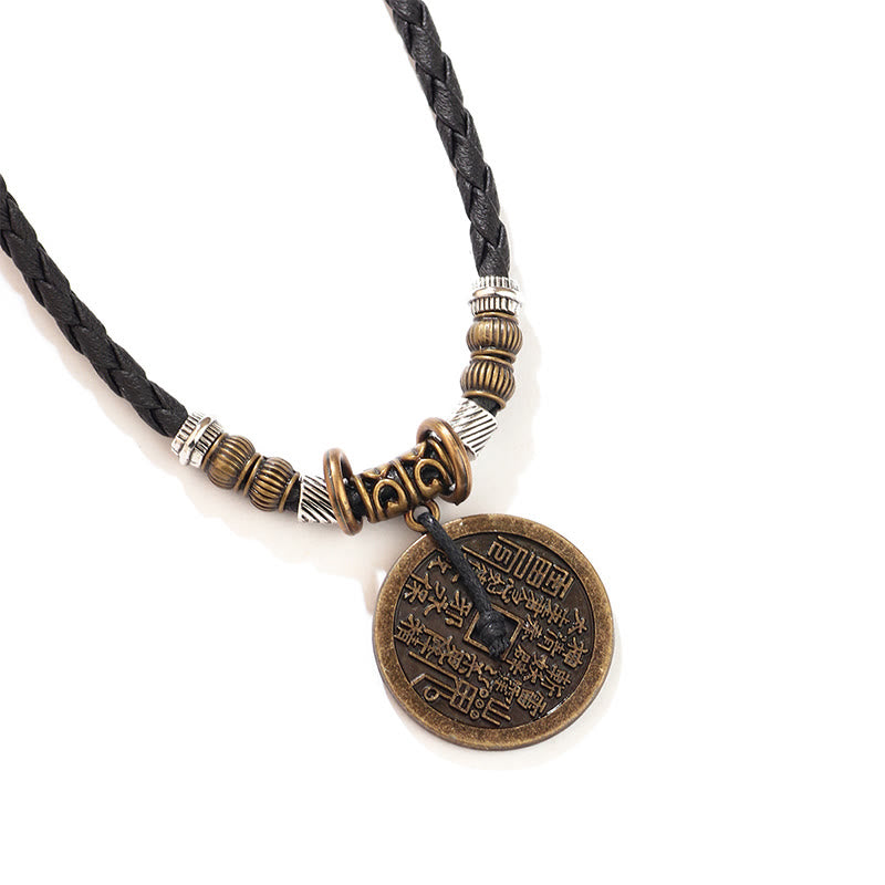 Kette Kupfermünze Bagua schwarze Schnur Metallperlen bronze Anhänger