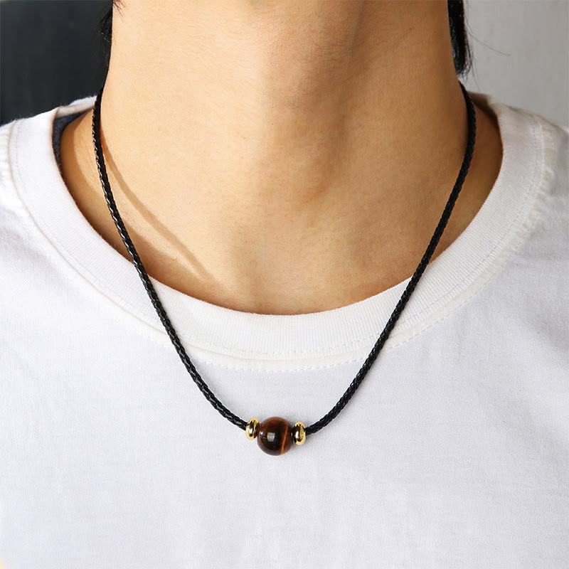 Tigerauge Kette Naturstein Anhänger schwarze Schnur goldene Perlen