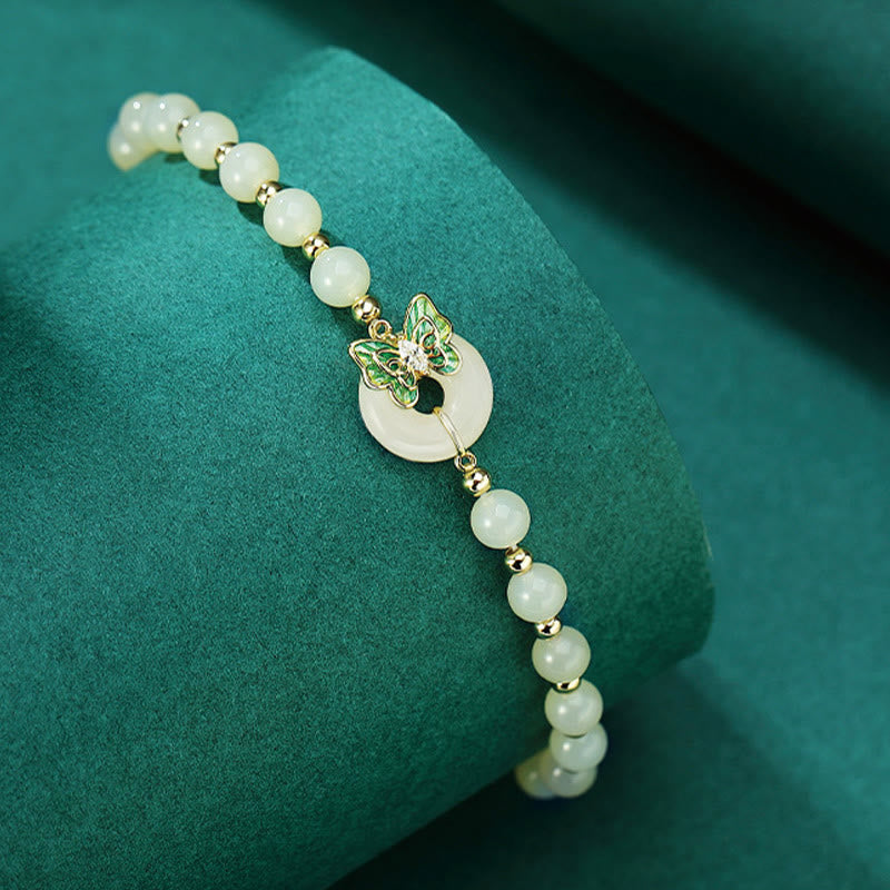 Hetian Jade Kette mit grünem Schmetterling Zirkon Anhänger Glück