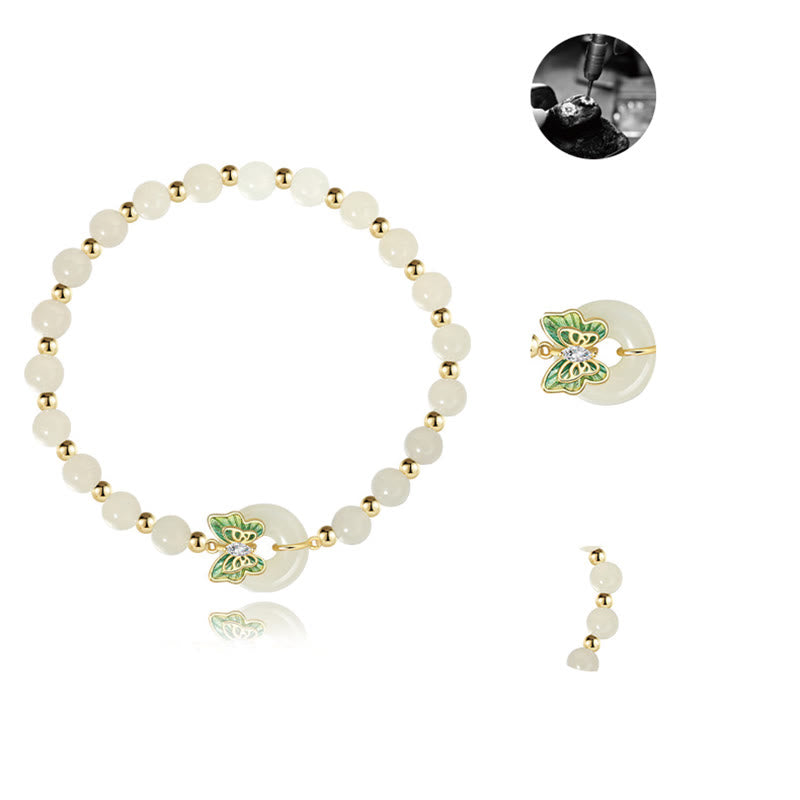 Hetian Jade Kette Schmetterling Anhänger grün Zirkon Natur Glück