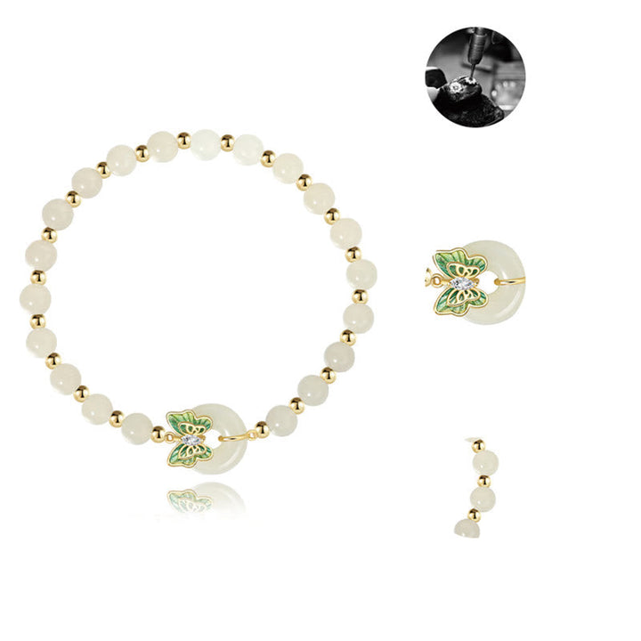 Hetian Jade Kette Schmetterling Anhänger grün Zirkon Natur Glück