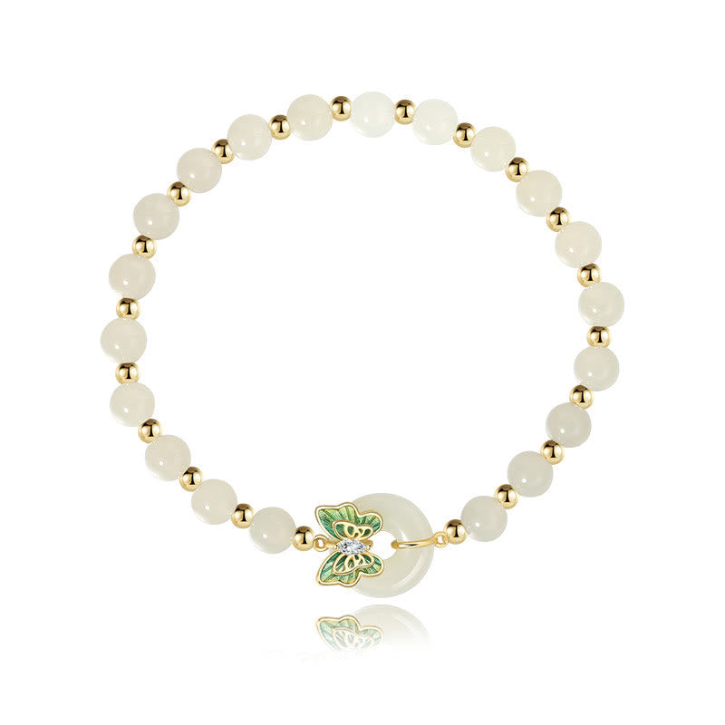 Hetian Jade Armband mit grünem Schmetterling Anhänger goldene Spacer