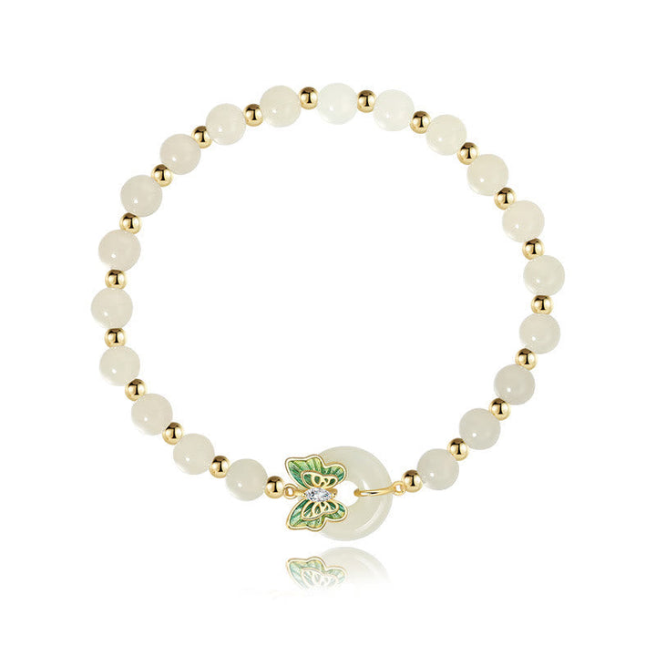 Hetian Jade Armband mit grünem Schmetterling Anhänger goldene Spacer