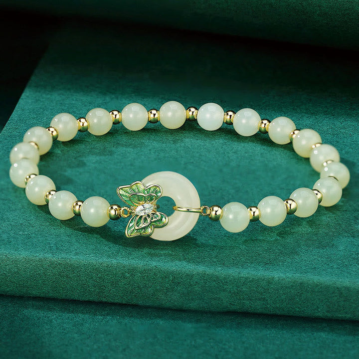 Hetian Jade Kette Schmetterling Anhänger goldene Perlen Glück