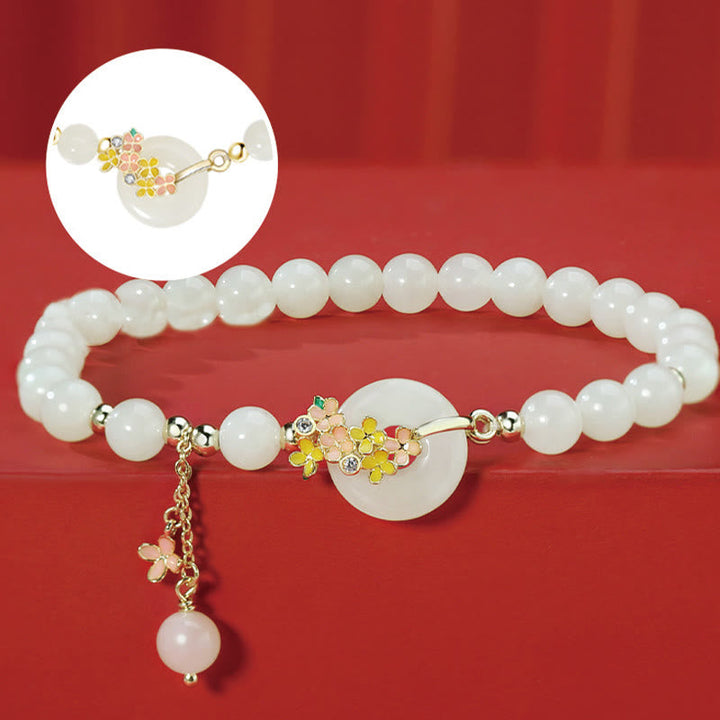 Weiße Hetian Jade Kette Osmanthusblüte Zirkon Anhänger Glück elegant