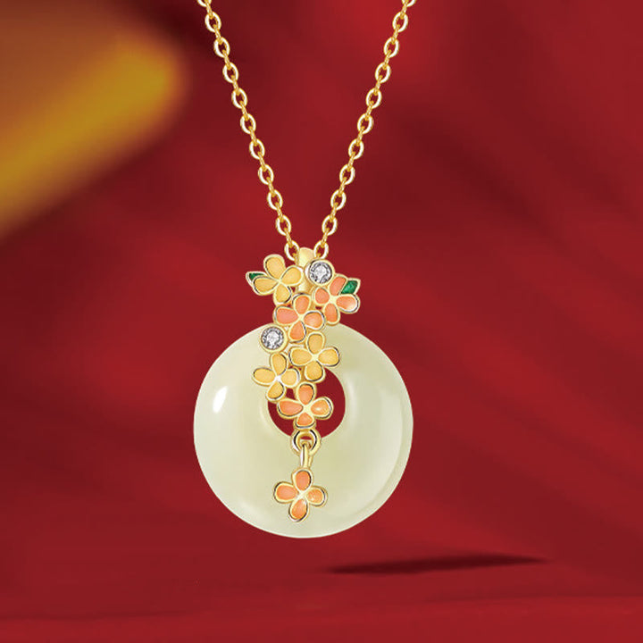 Hetian Jade Kette Osmanthusblüte Gold mit Zirkon Schmuckanhänger