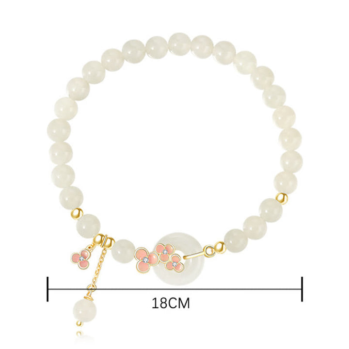 Hetian Jade Armband mit Pfirsichblüte Cloisonné Anhängern Gold 18cm