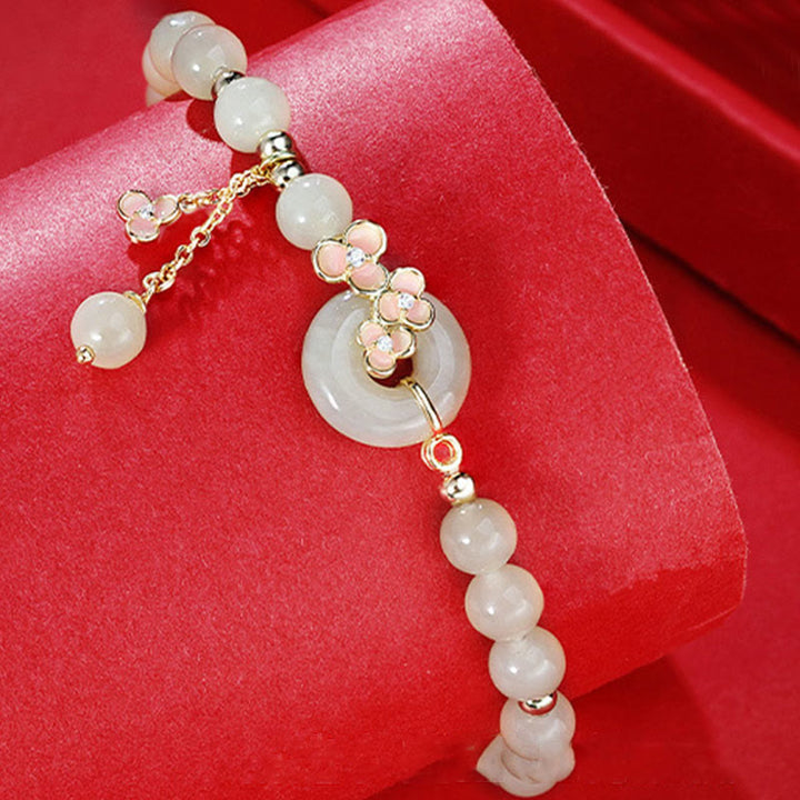 Hetian Jade Kette Pfirsichblüte Anhänger Gold Frieden und Wohlstand