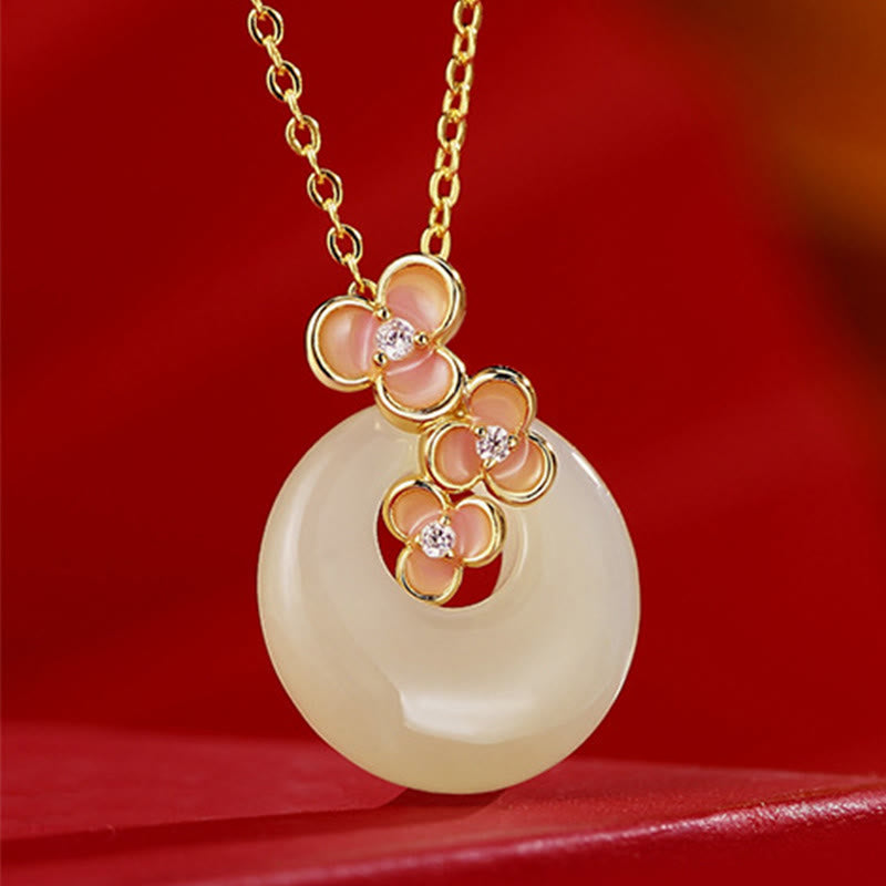 Kette Hetian Jade Pfirsichblüte mit Zirkon Glück Wohlstand Anhänger